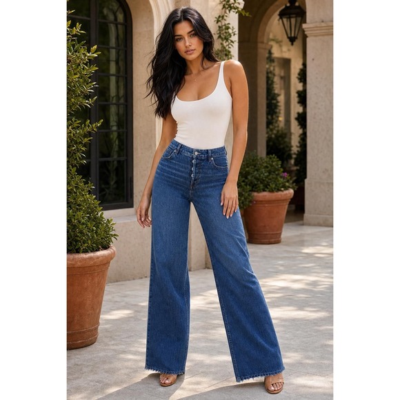 H&M Denim - H&M Jeans Women's 12 High Rise Wide Leg Button Fly Medium Wash Relaxed